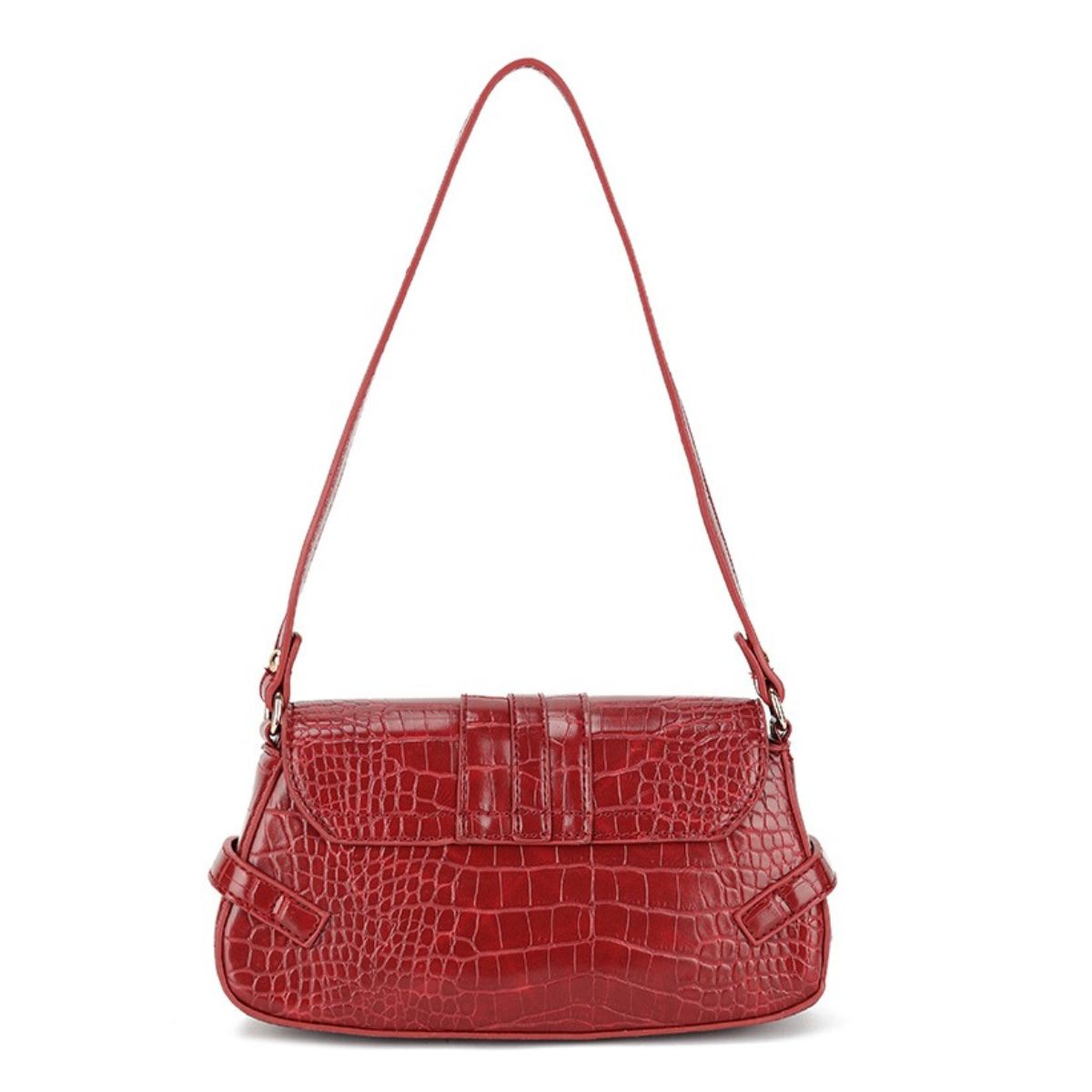 Faux Leather Croc Designer Buckle Detail Shoulder Bag