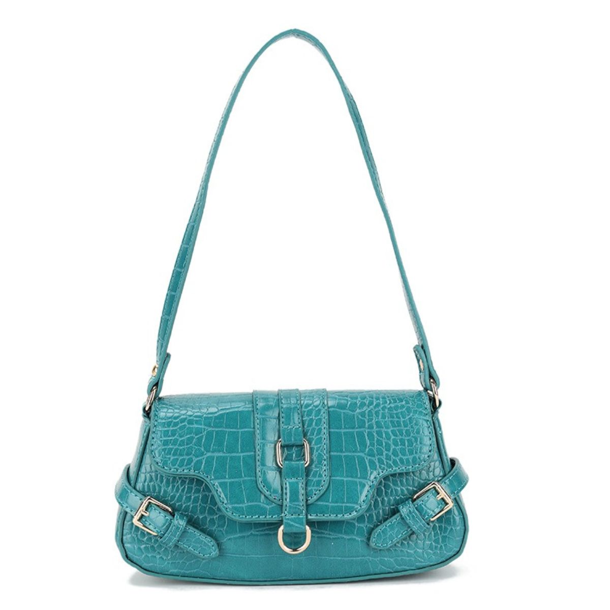 Faux Leather Croc Designer Buckle Detail Shoulder Bag