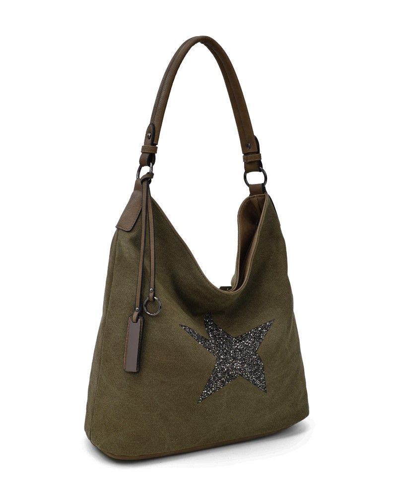Womens Canvas Tote Bag With Glitter Star Patterned