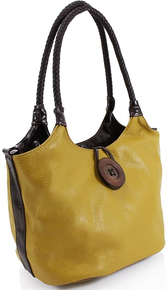 Craze London Women's Designer Quality Faux Leather Wood Button Shoulder Bag Women's Stunning Flexible Handbag