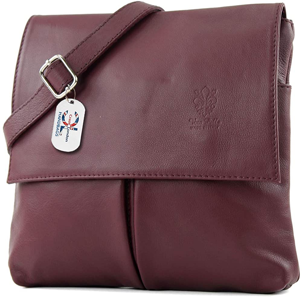 Double Pocket Genuine Italian Leather Crossbody Bag (F207)