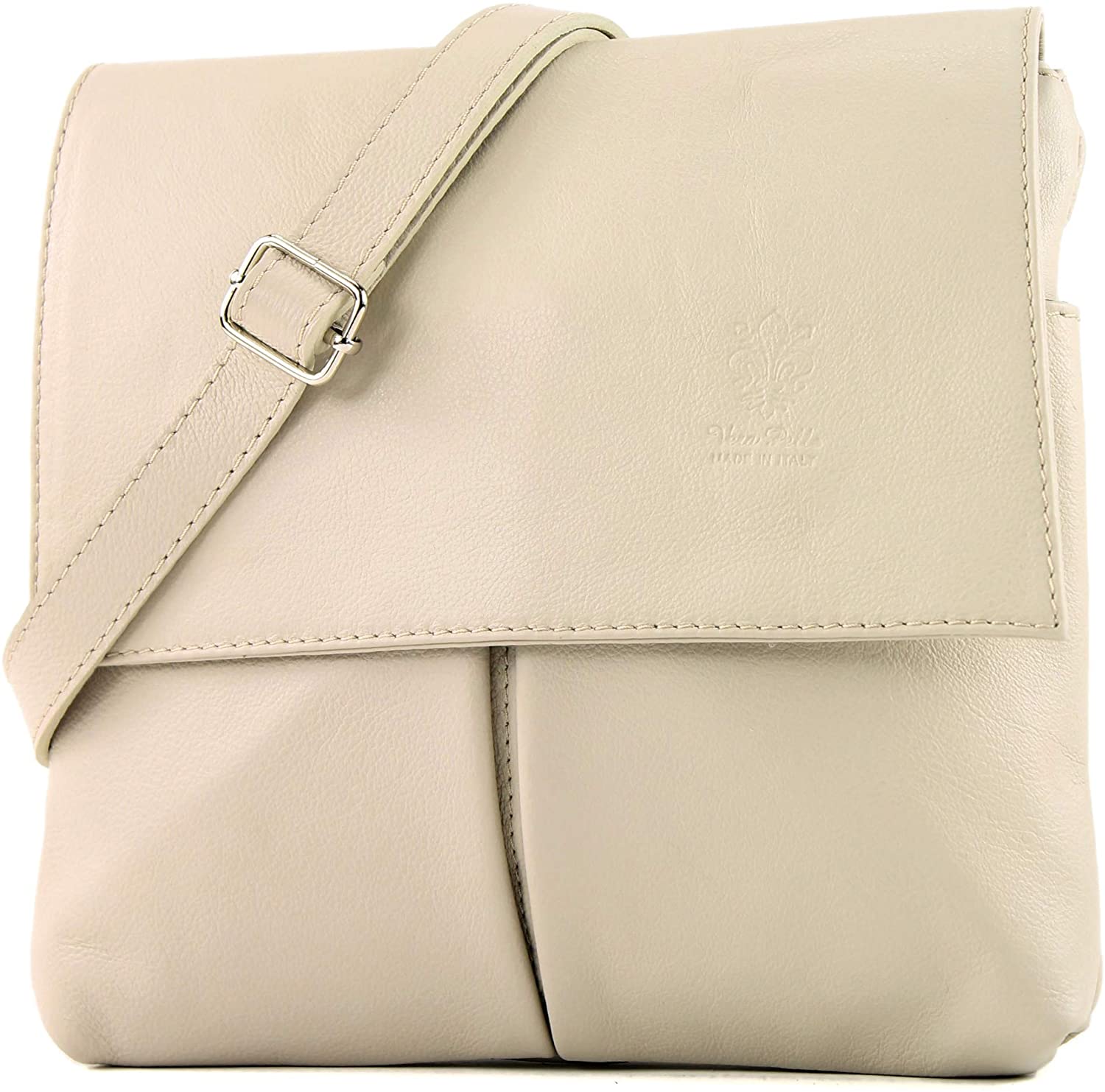 Double Pocket Genuine Italian Leather Crossbody Bag (F207)