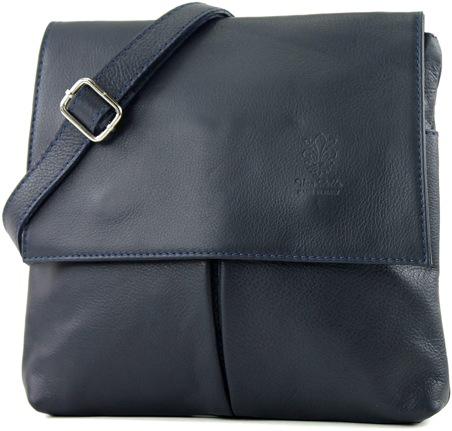 Double Pocket Genuine Italian Leather Crossbody Bag (F207)