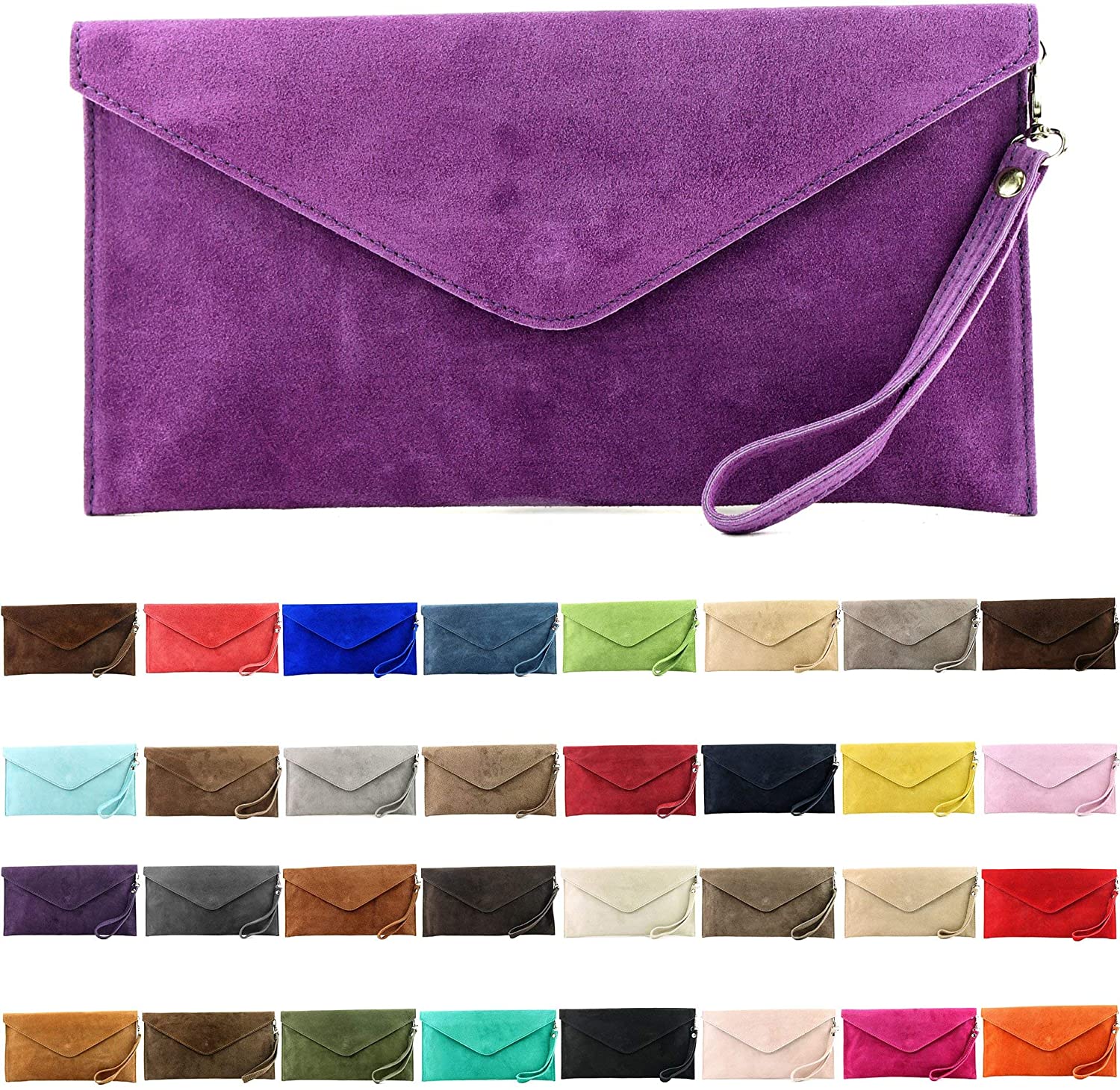 Genuine Italian Suede Leather Large Envelope Clutch Bag (V108)