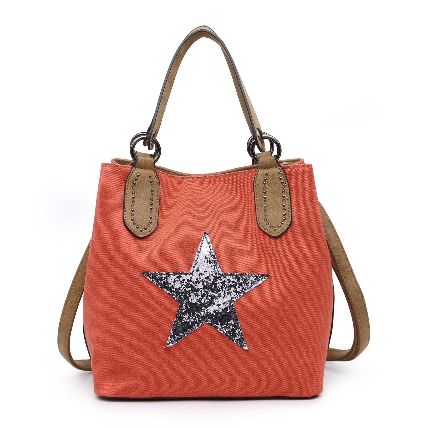 Womens Canvas Shoulder Bag Embellished Star Print
