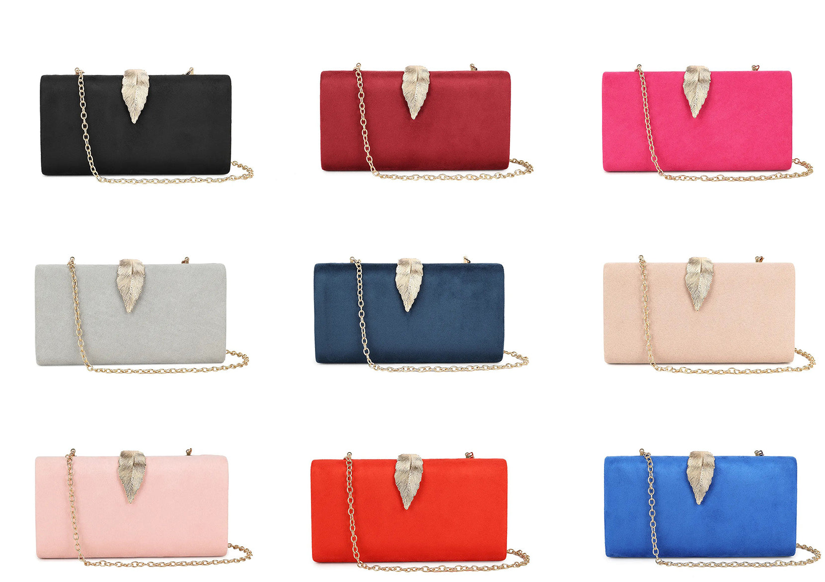 Women's Faux Suede Wedding Party Prom Evening Chain Clutch Bag Handbag