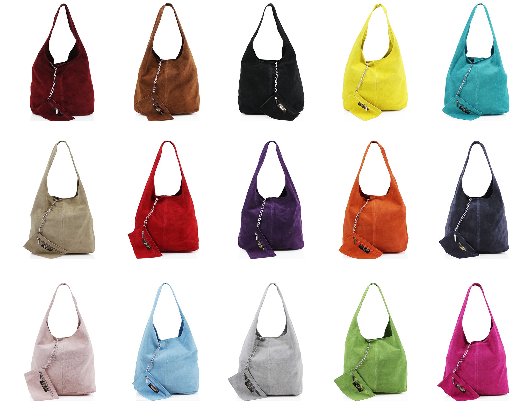 Expandable Genuine Italian Suede Leather Hobo Shoulder Bag