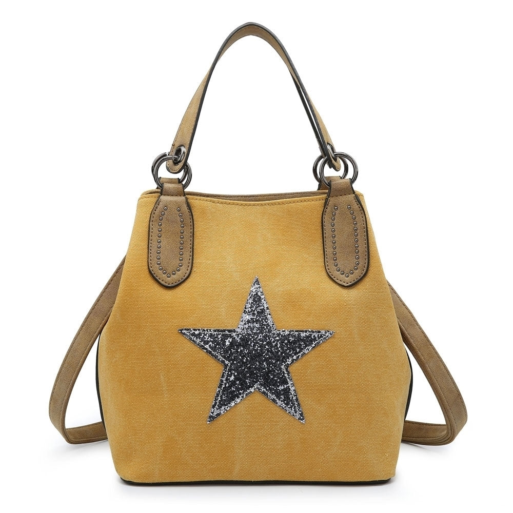 Womens Canvas Shoulder Bag Embellished Star Print