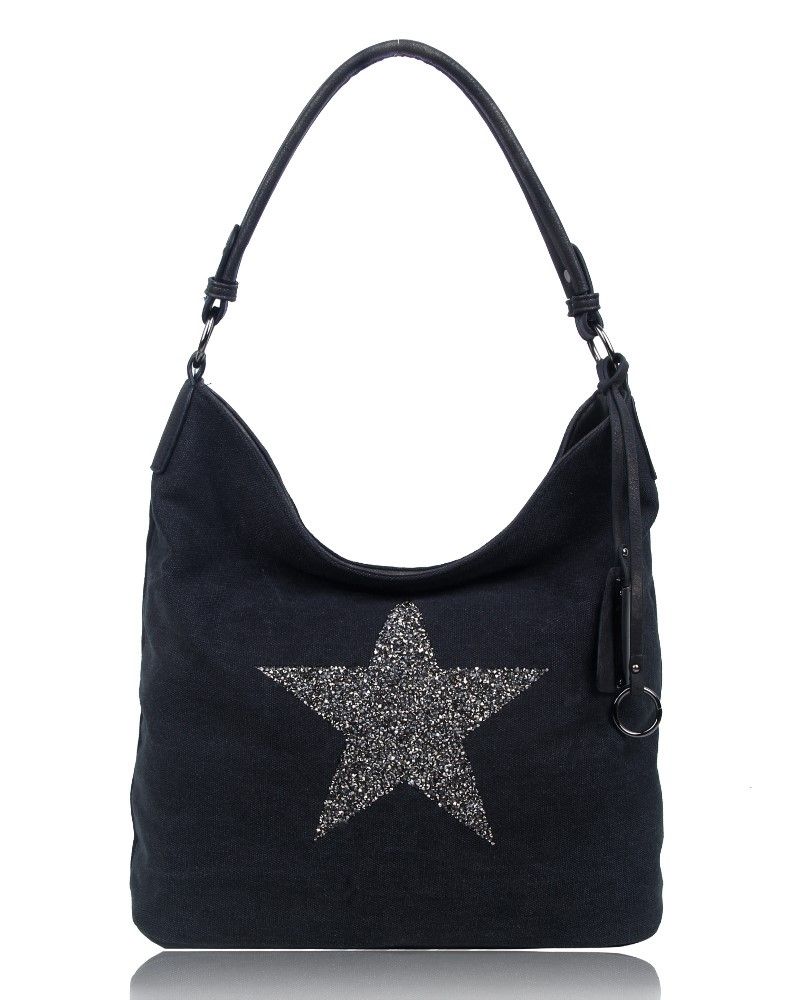 Womens Canvas Tote Bag With Glitter Star Patterned