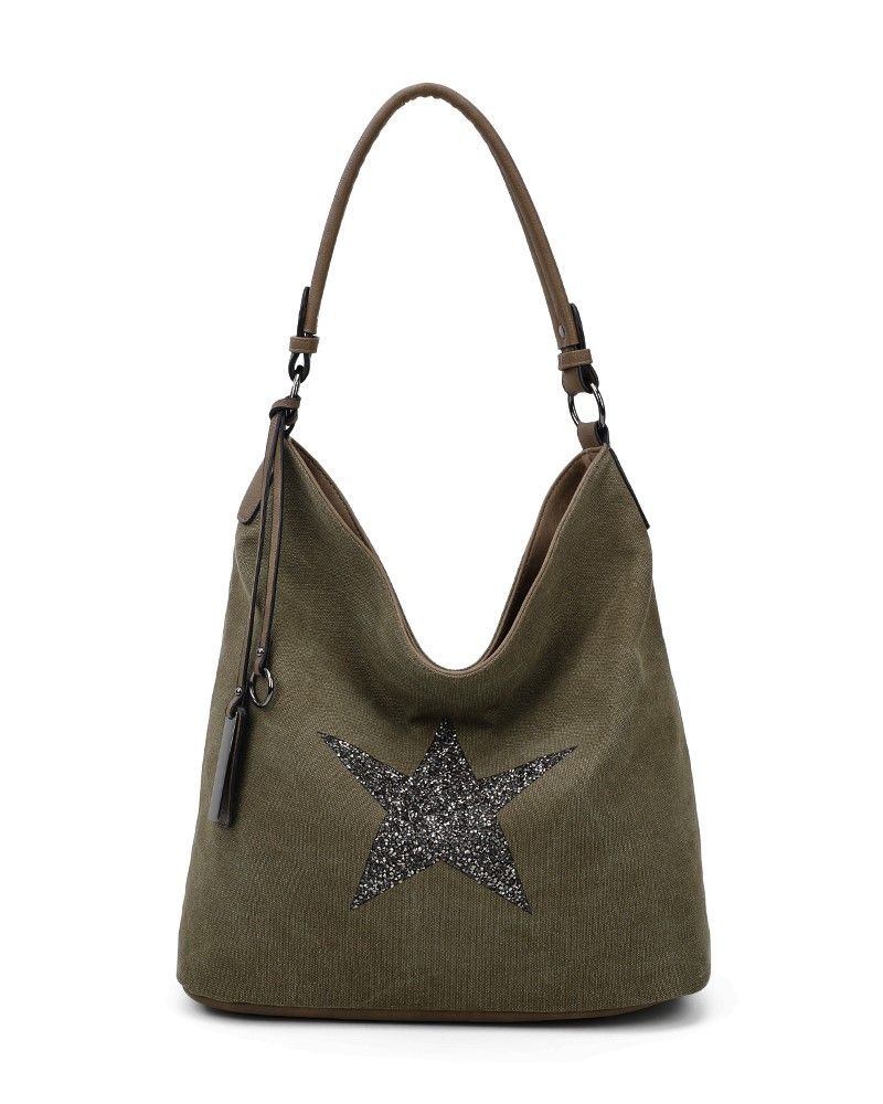 Womens Canvas Tote Bag With Glitter Star Patterned