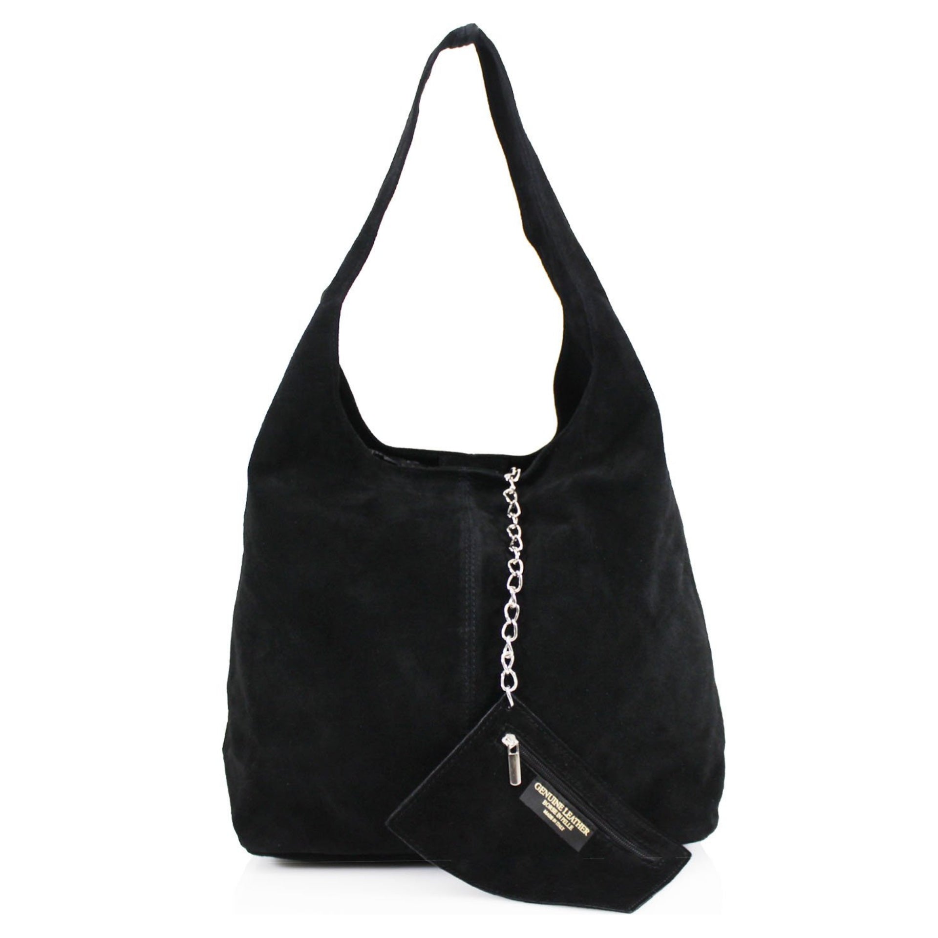 Expandable Genuine Italian Suede Leather Hobo Shoulder Bag