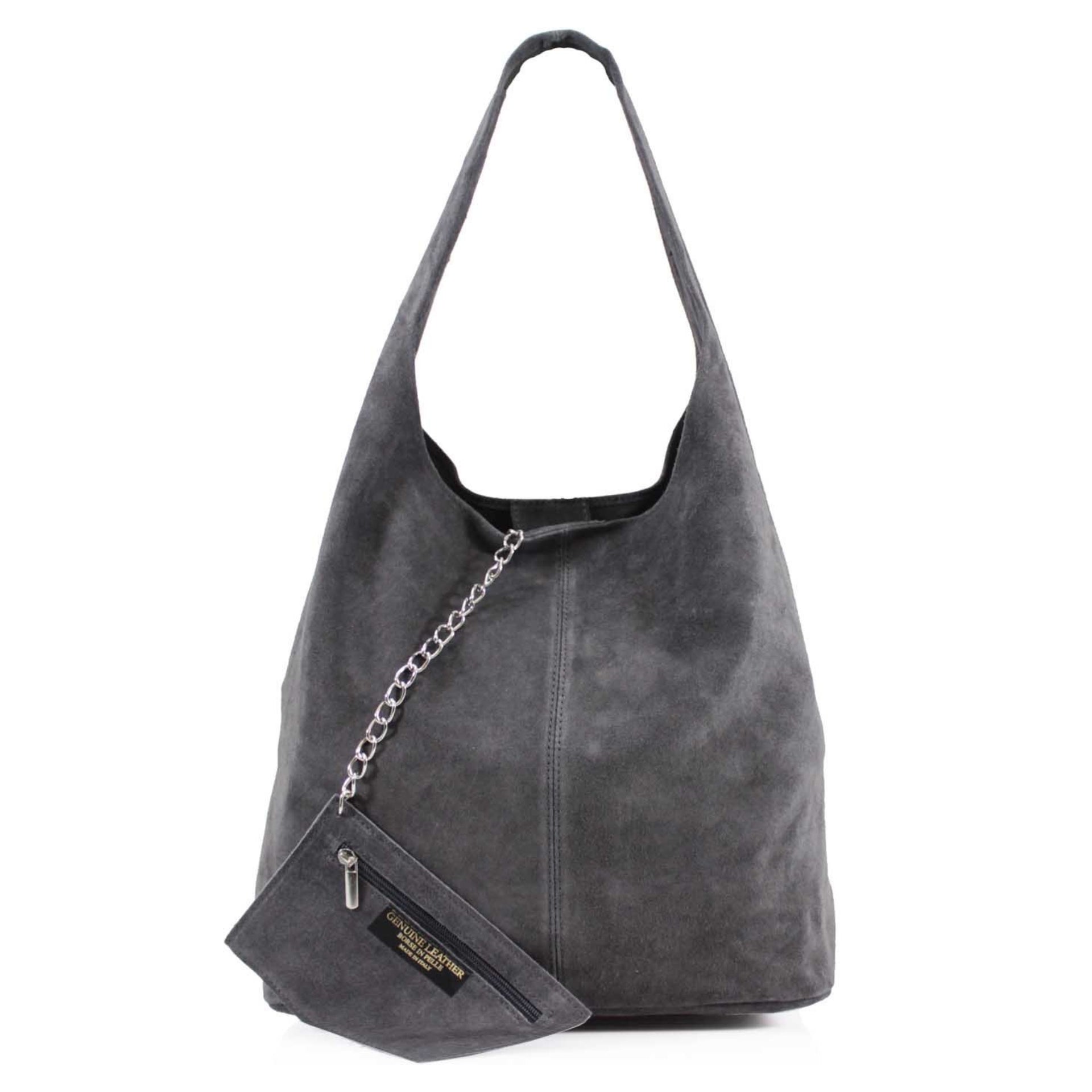 Expandable Genuine Italian Suede Leather Hobo Shoulder Bag