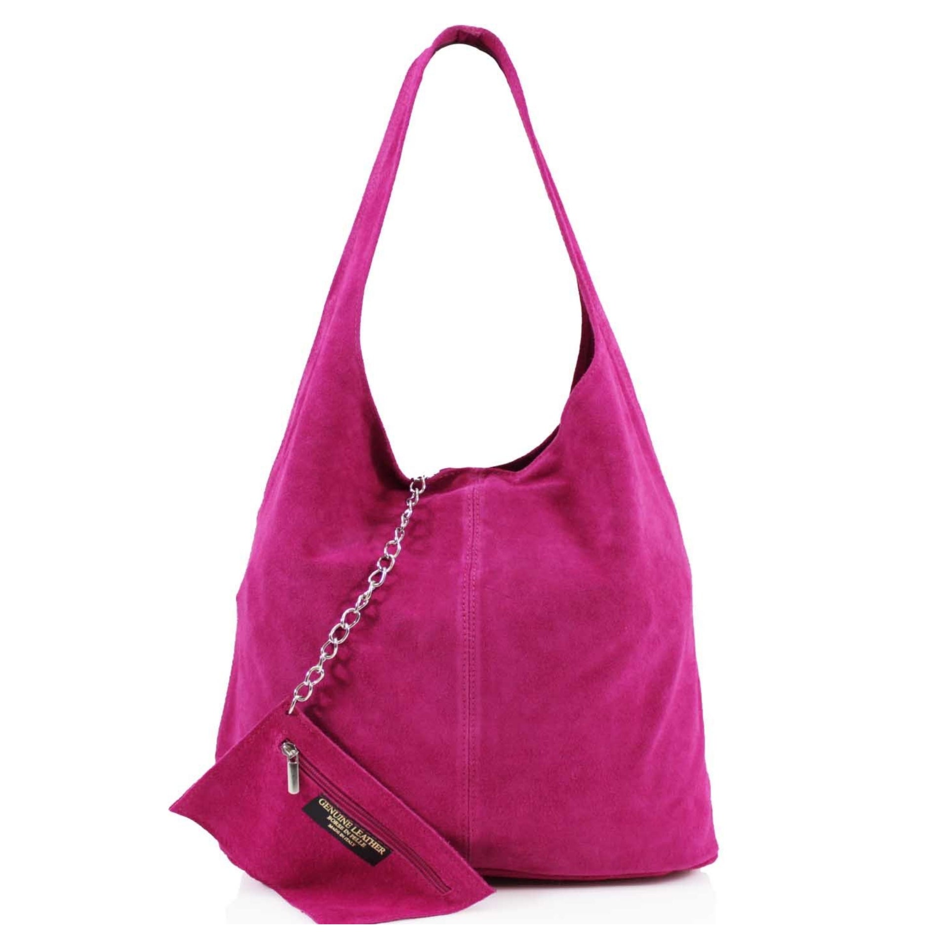 Expandable Genuine Italian Suede Leather Hobo Shoulder Bag