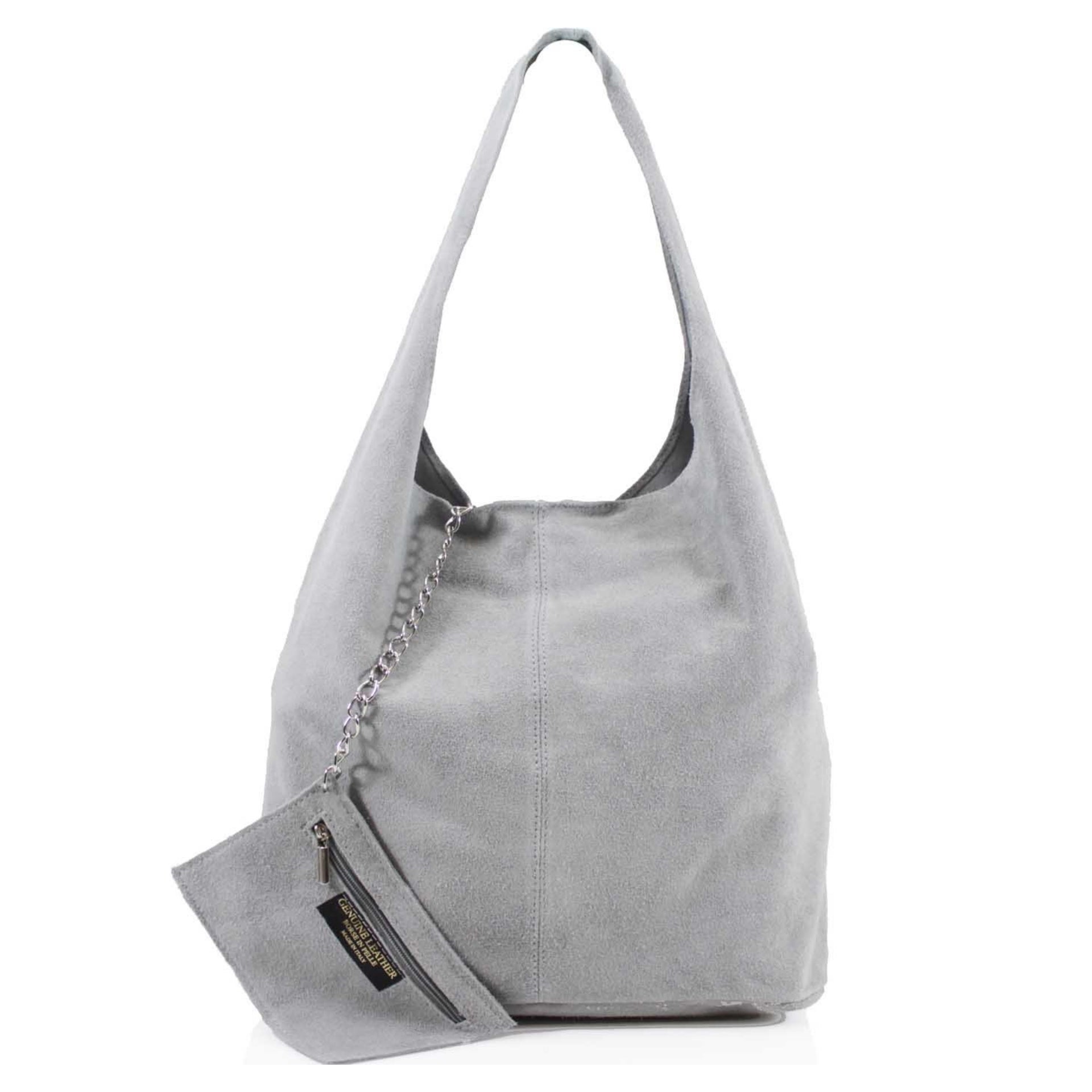 Expandable Genuine Italian Suede Leather Hobo Shoulder Bag