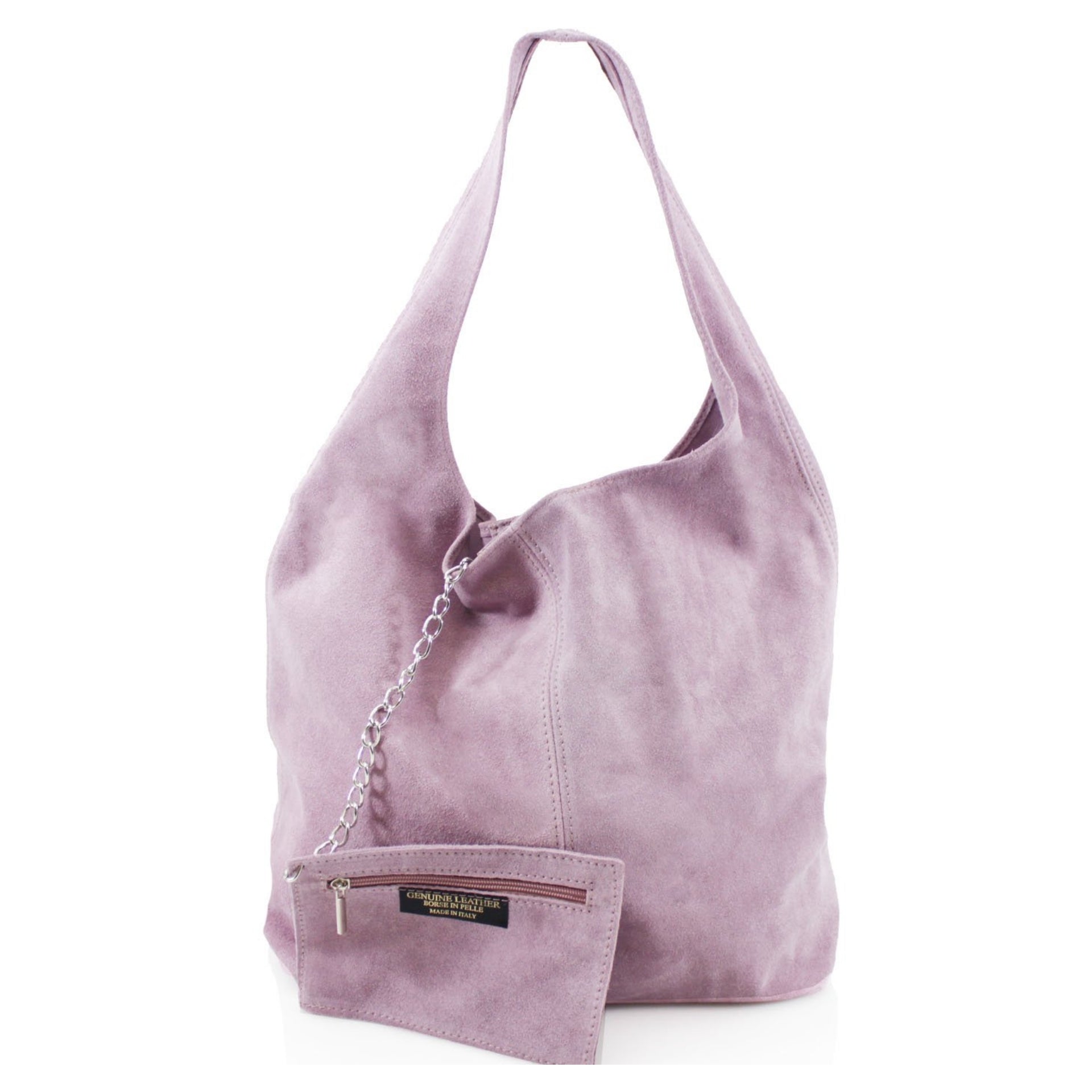 Expandable Genuine Italian Suede Leather Hobo Shoulder Bag