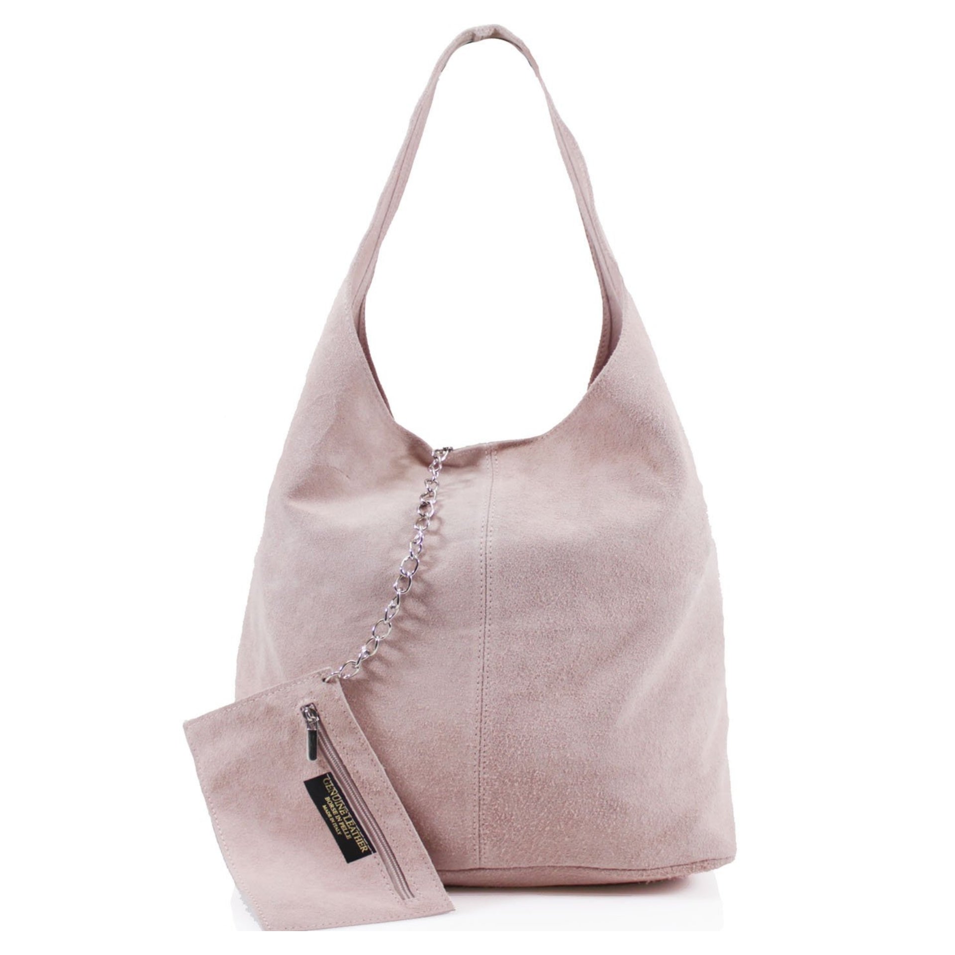 Expandable Genuine Italian Suede Leather Hobo Shoulder Bag