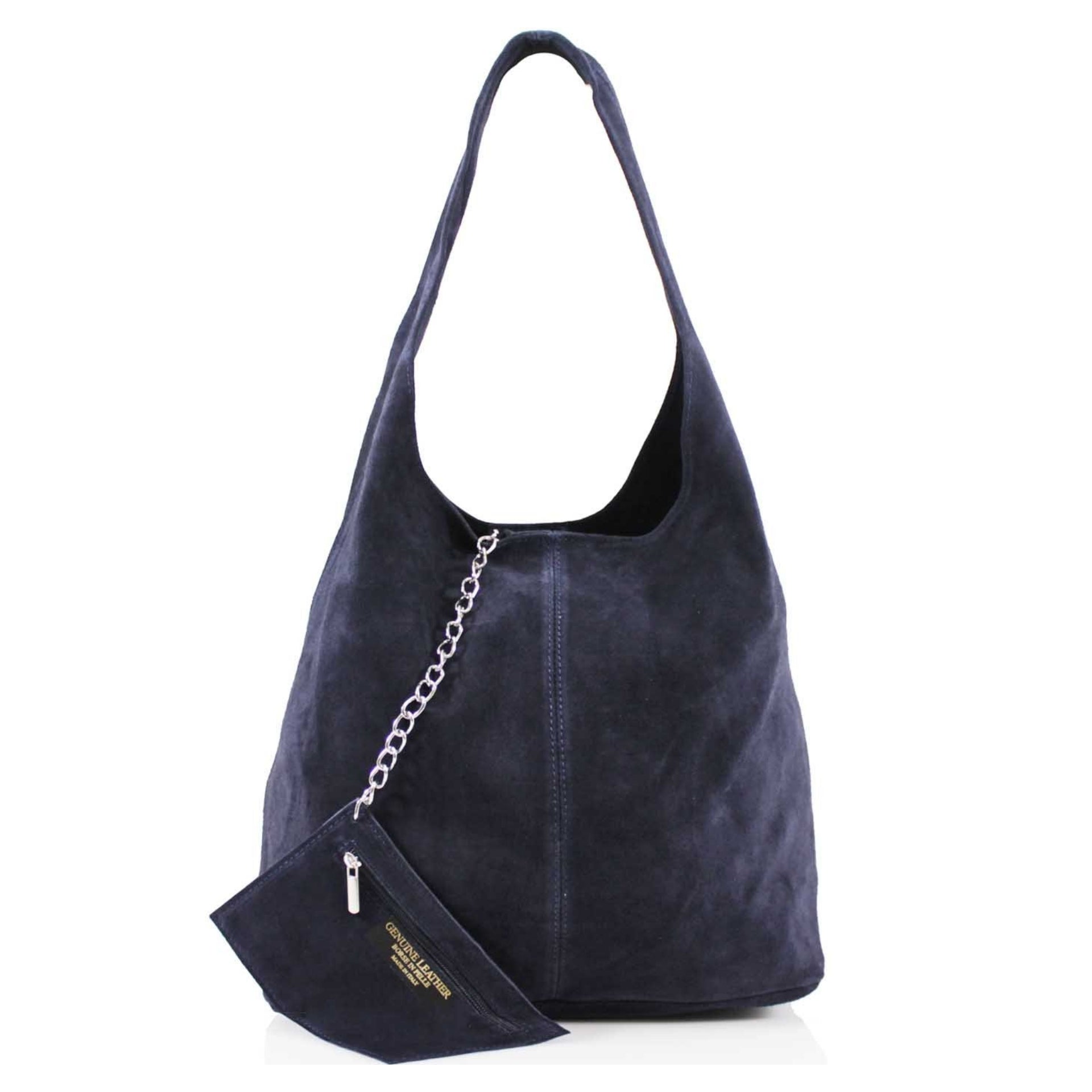 Expandable Genuine Italian Suede Leather Hobo Shoulder Bag