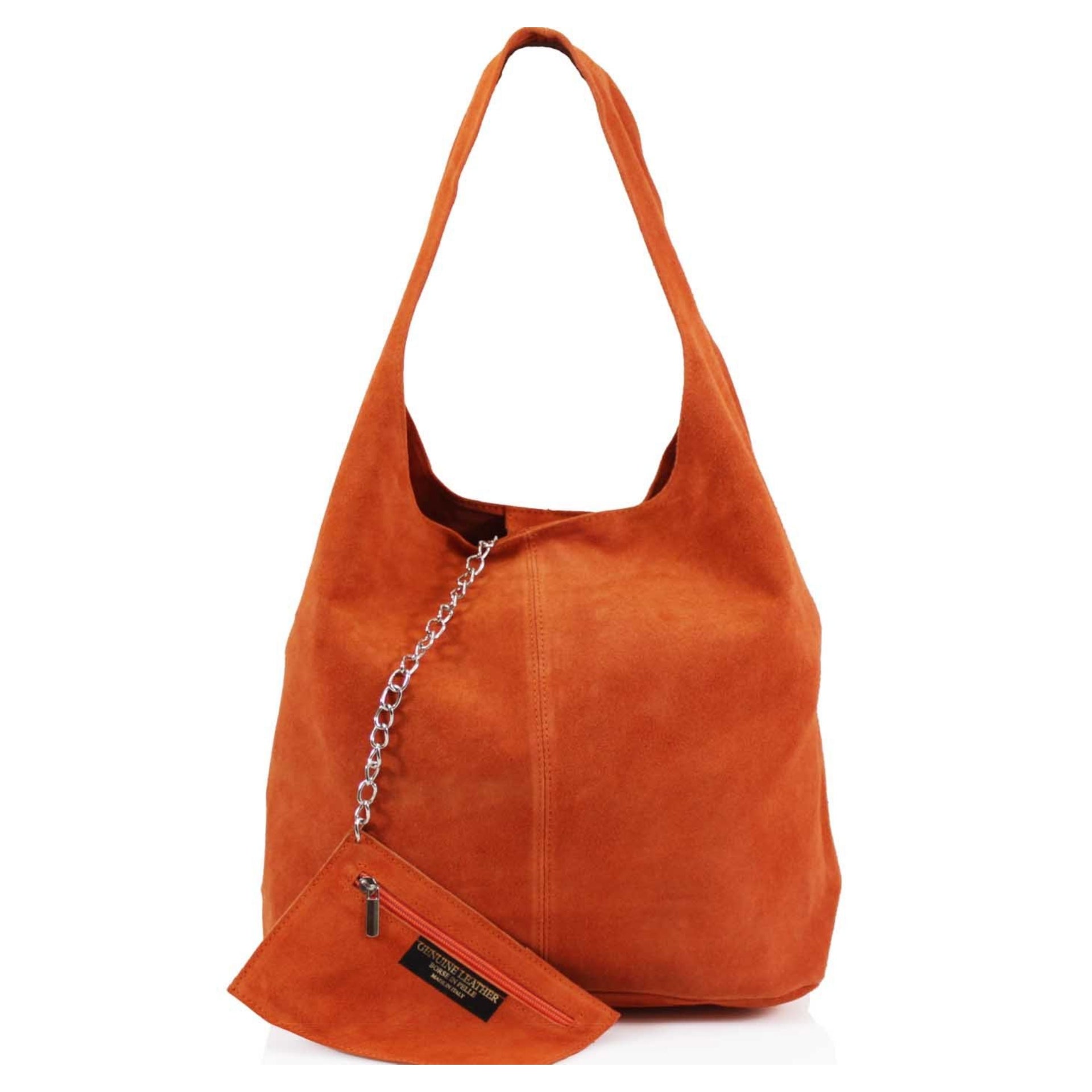 Expandable Genuine Italian Suede Leather Hobo Shoulder Bag