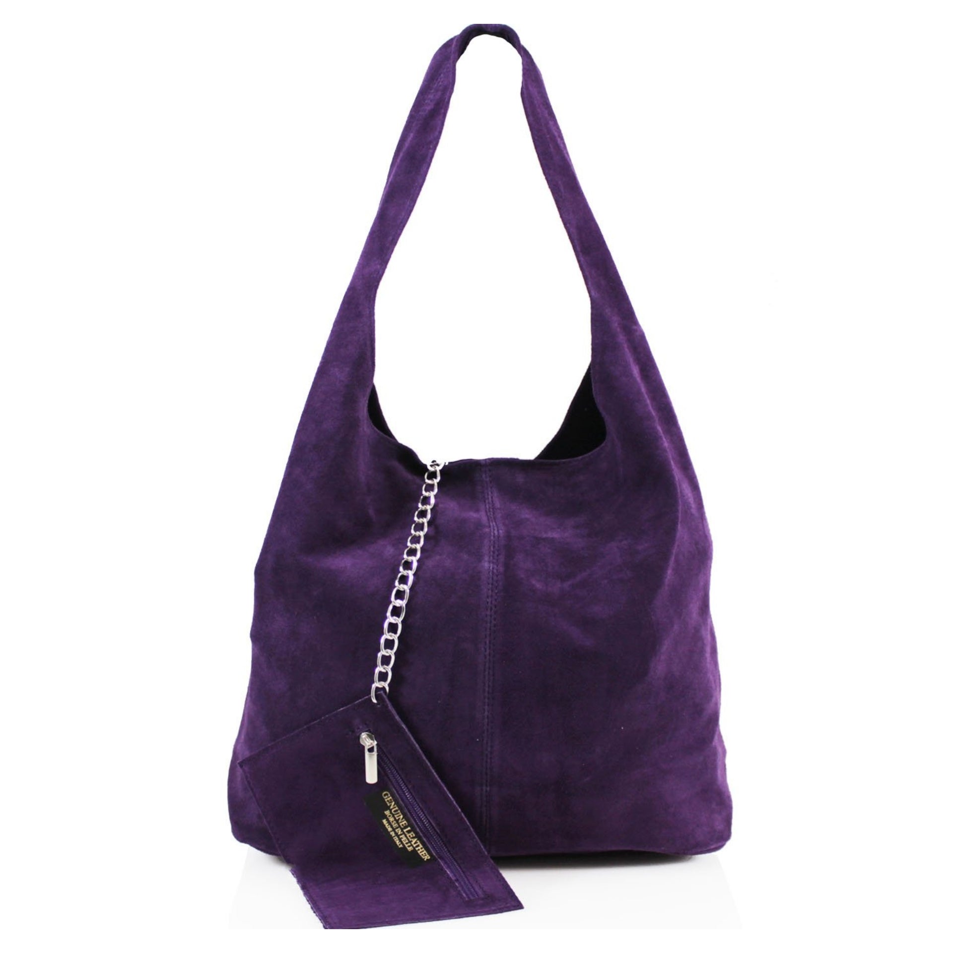 Expandable Genuine Italian Suede Leather Hobo Shoulder Bag