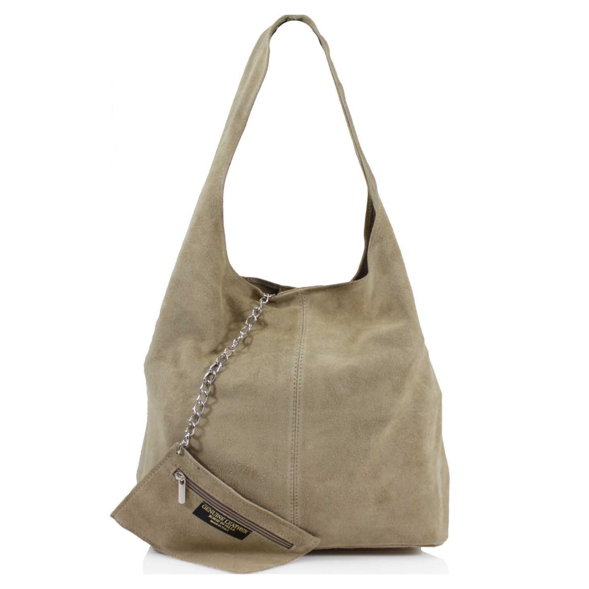 Expandable Genuine Italian Suede Leather Hobo Shoulder Bag