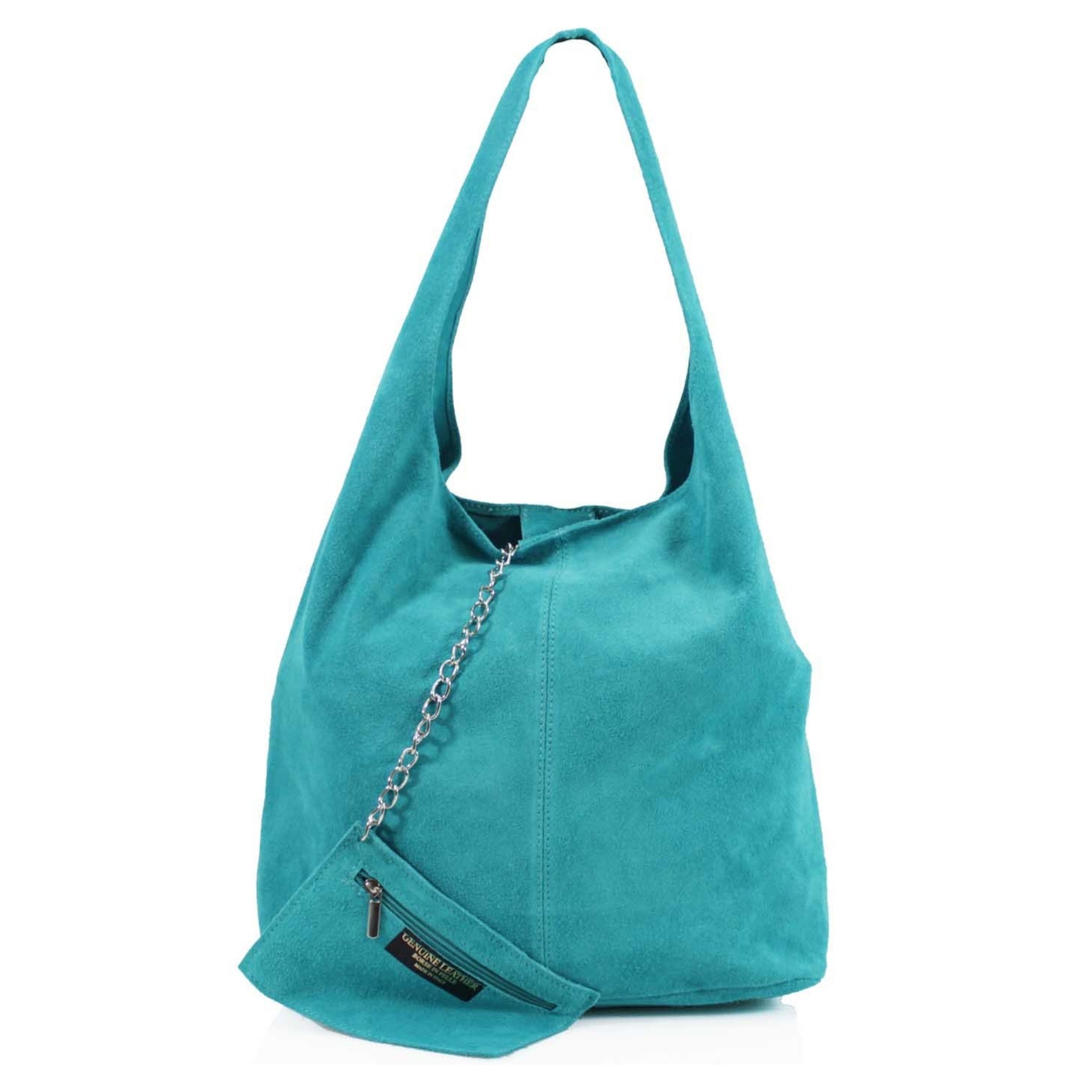 Expandable Genuine Italian Suede Leather Hobo Shoulder Bag