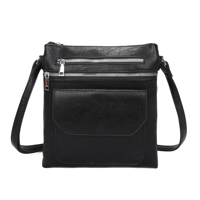 Craze London Leather Crossbody Bag with Flap Pocket