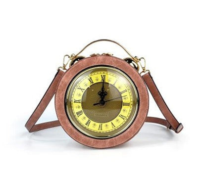 Craze London Leather Shoulder bag with Antique Clock Design