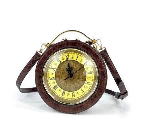 Craze London Leather Shoulder bag with Antique Clock Design