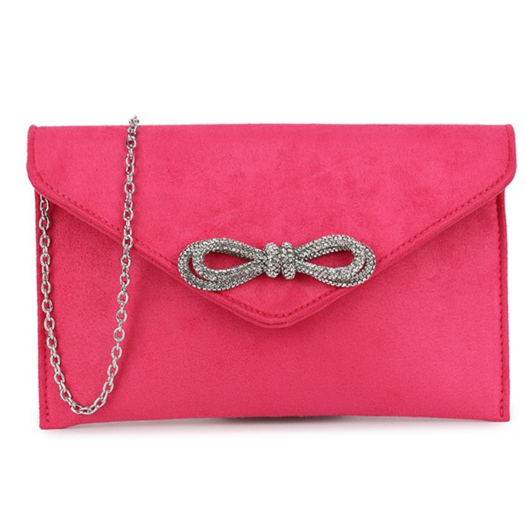 Craze London Suede Diamante Bow Clutch Bag for Women