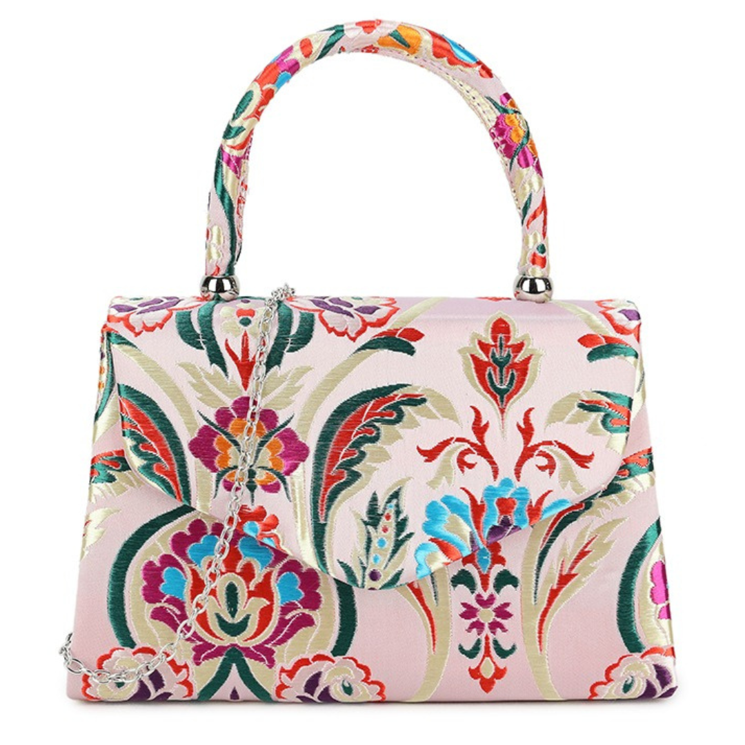 Craze London Women Top Handle Clutch Bag with 3D Floral Design