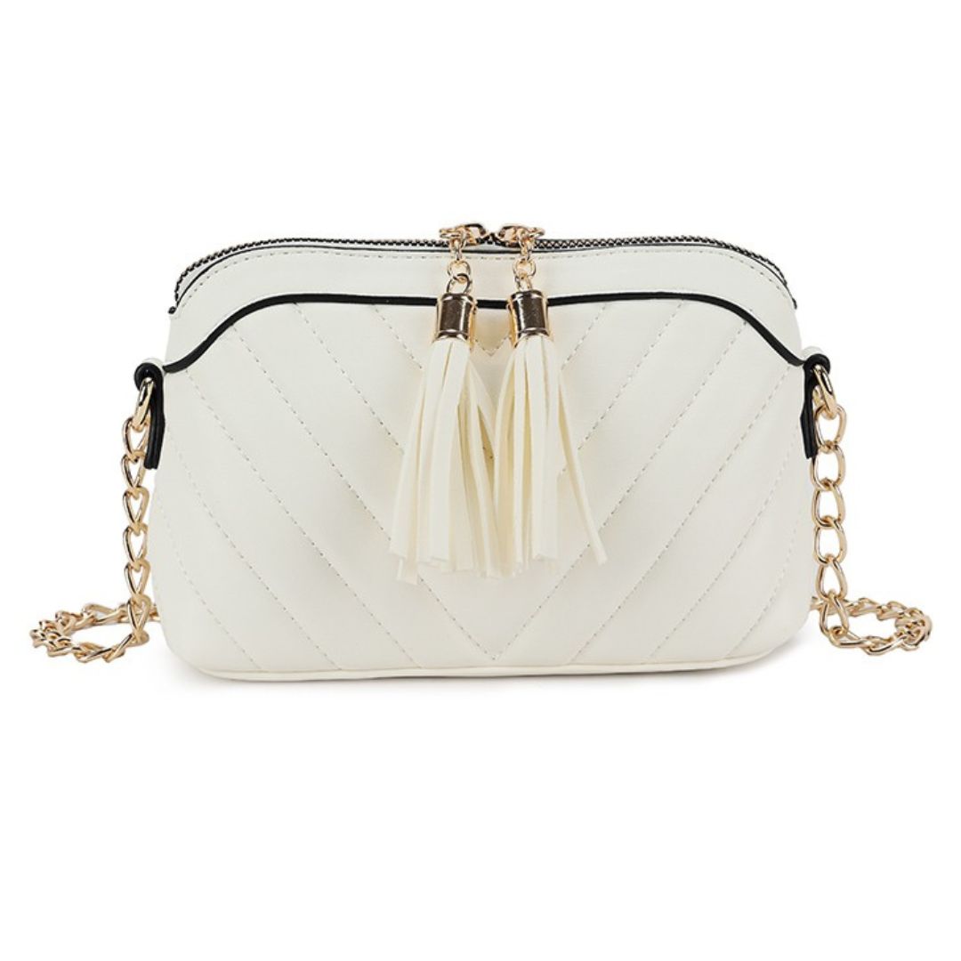 Craze London Women's handbags - Small, embossed with tassels, and designed for crossbody or shoulder wear.