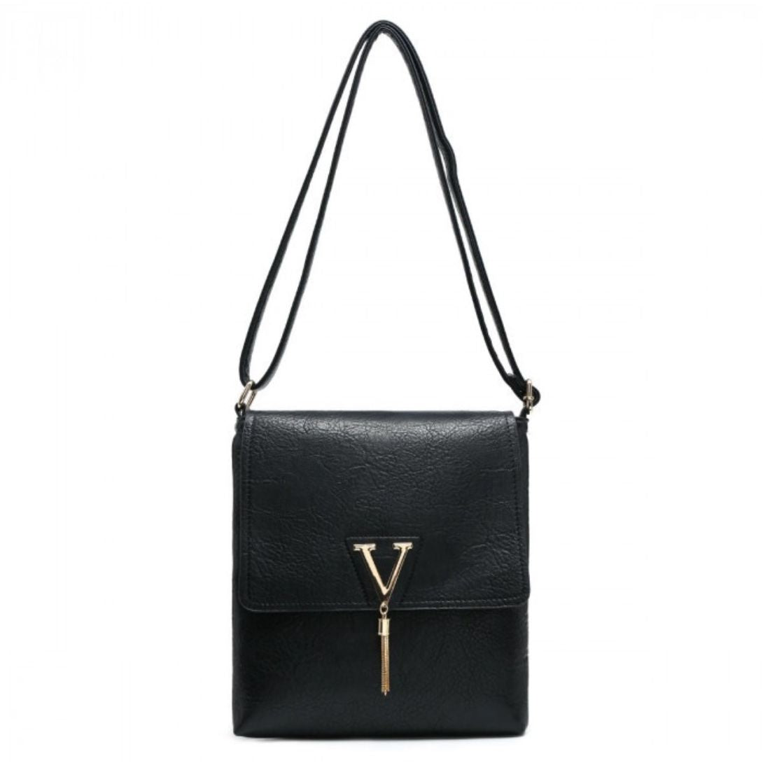 Craze London  Cross Body Handbag with flap over cover with V badge