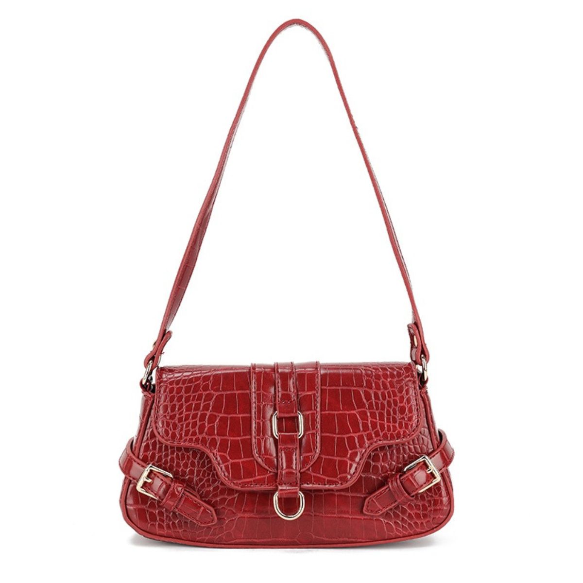 Faux Leather Croc  Designer Buckle Detail Shoulder Bag