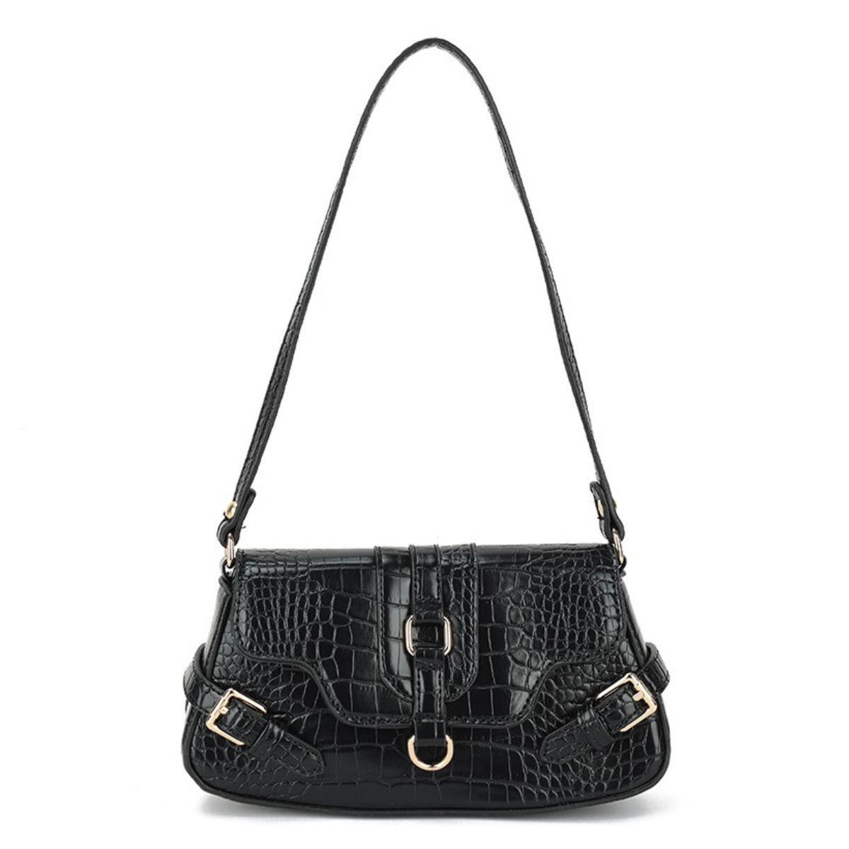 Faux Leather Croc  Designer Buckle Detail Shoulder Bag