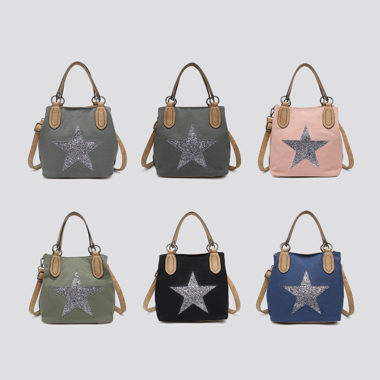 Womens Canvas Shoulder Bag Embellished Star Print