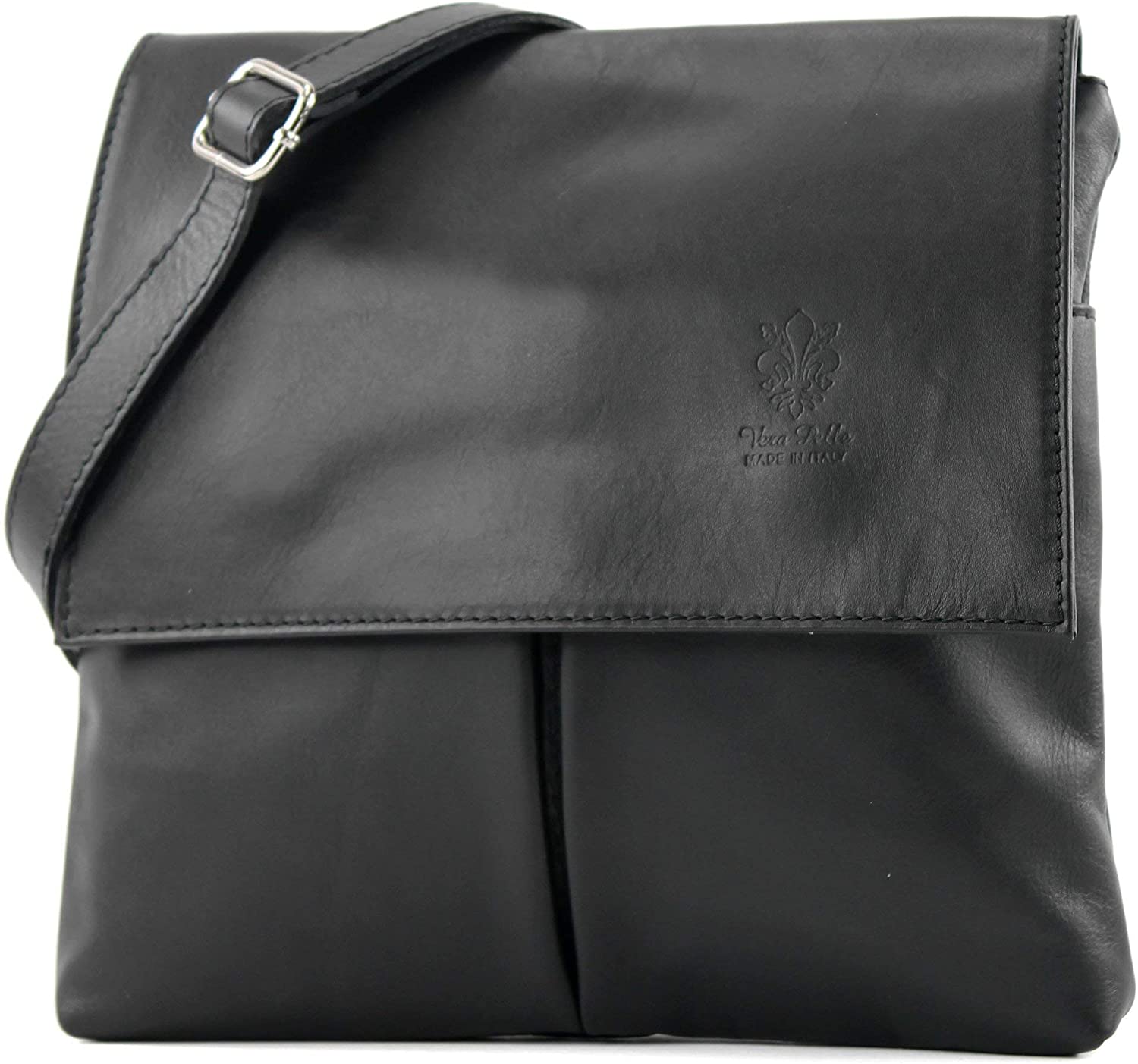 Double Pocket Genuine Italian Leather Crossbody Bag (F207)