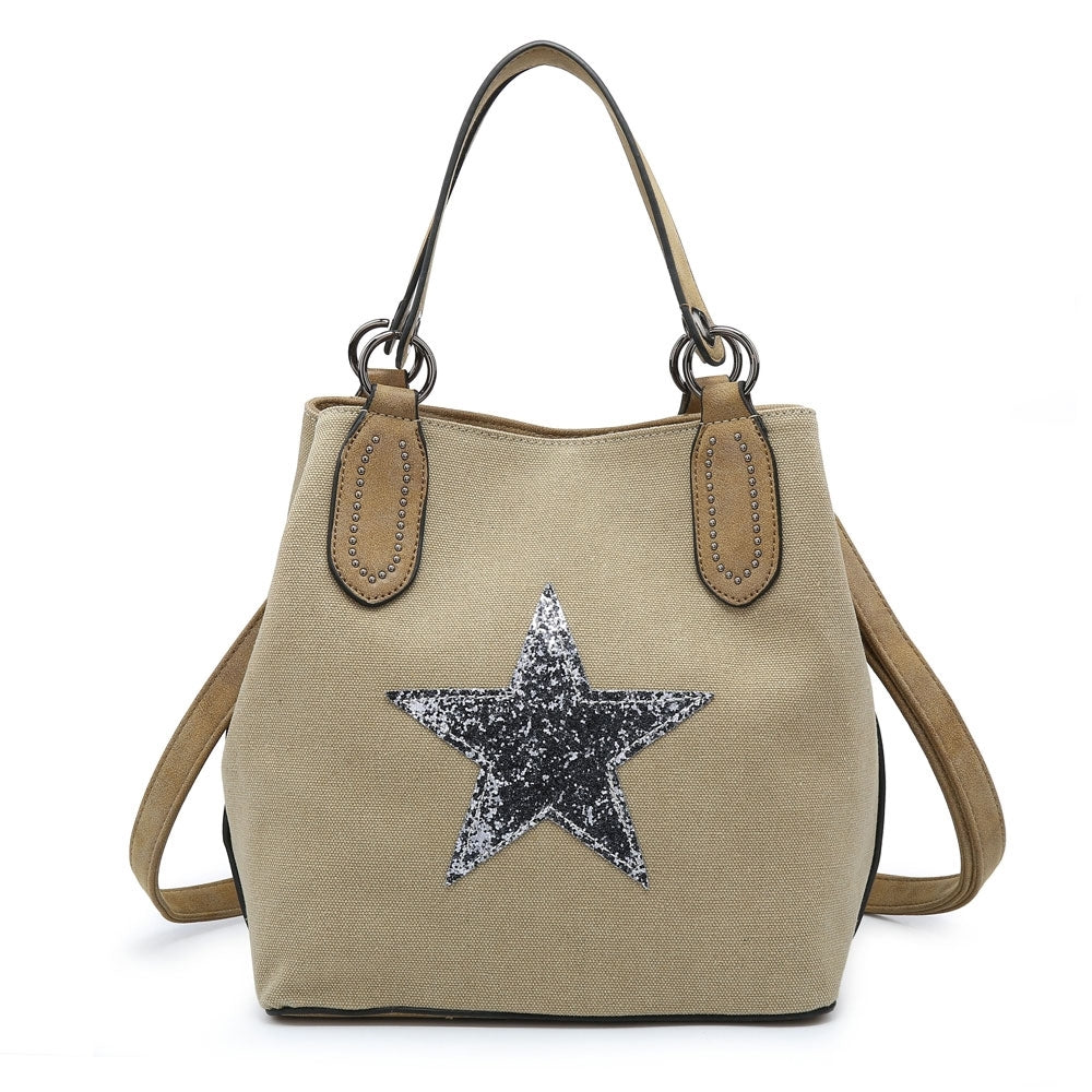 Womens Canvas Shoulder Bag Embellished Star Print