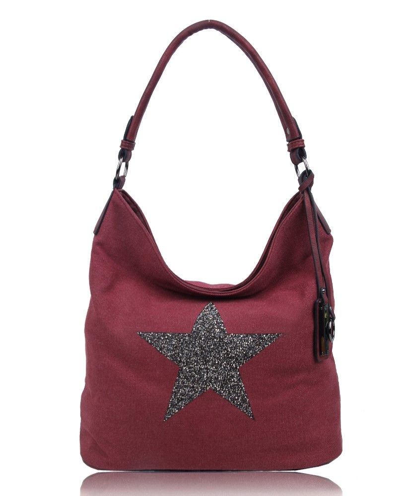 Womens Canvas Tote Bag With Glitter Star Patterned