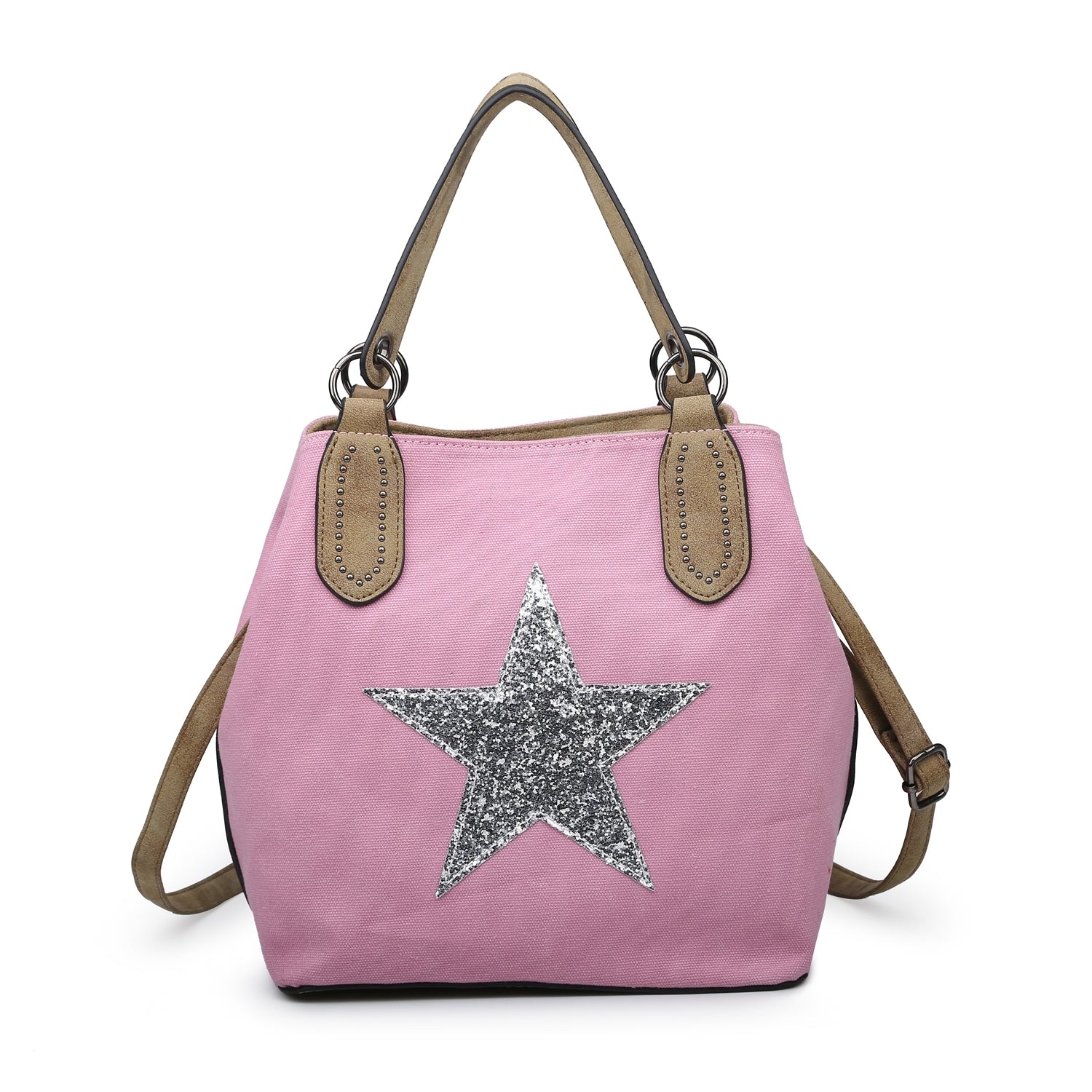 Womens Canvas Shoulder Bag Embellished Star Print