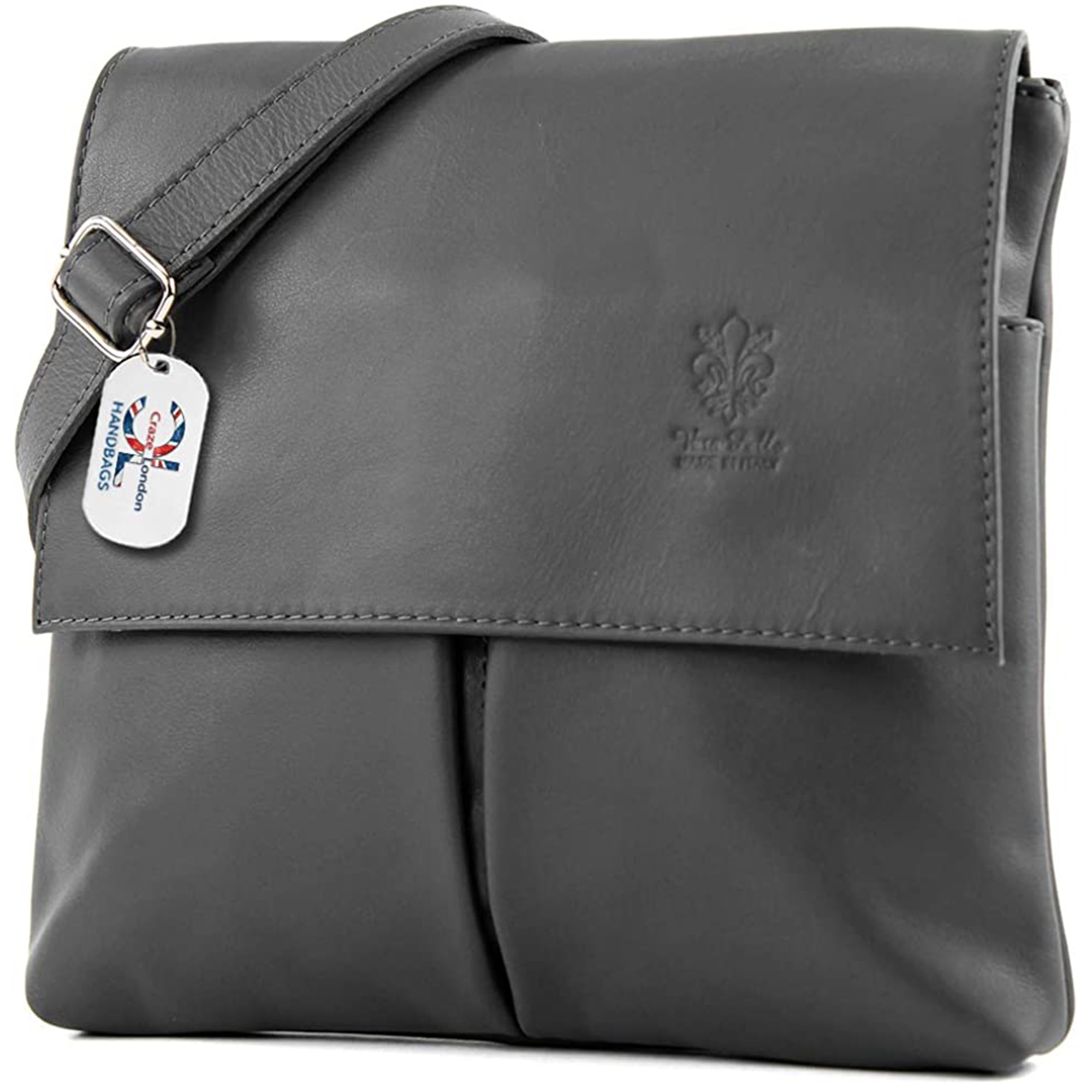 Double Pocket Genuine Italian Leather Crossbody Bag (F207)
