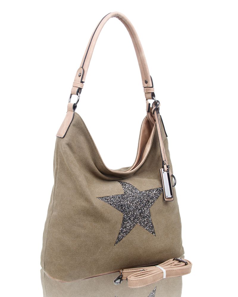 Womens Canvas Tote Bag With Glitter Star Patterned