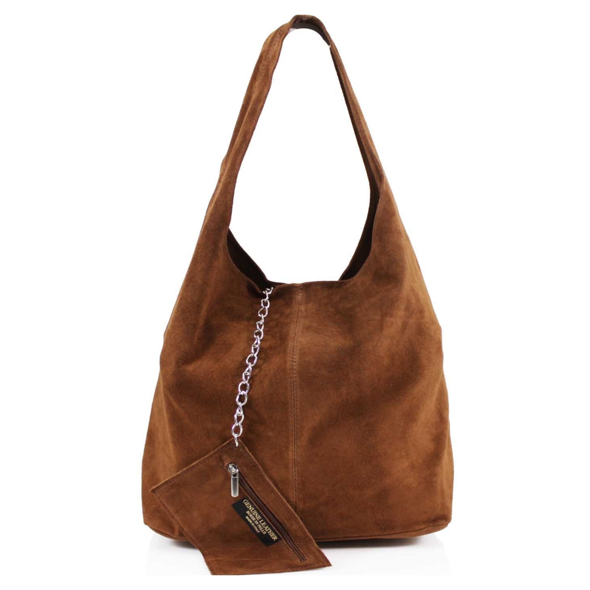 Expandable Genuine Italian Suede Leather Hobo Shoulder Bag