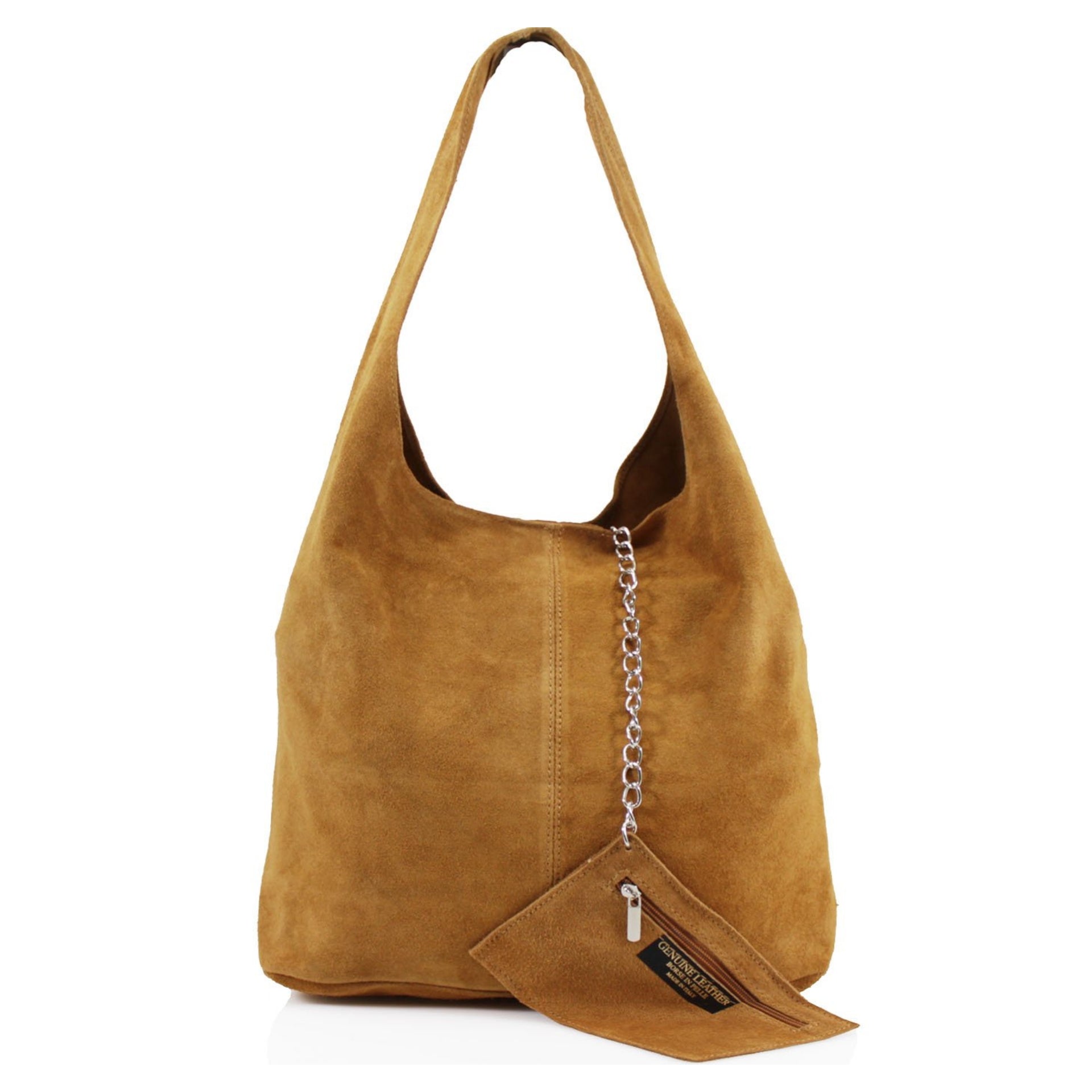 Expandable Genuine Italian Suede Leather Hobo Shoulder Bag