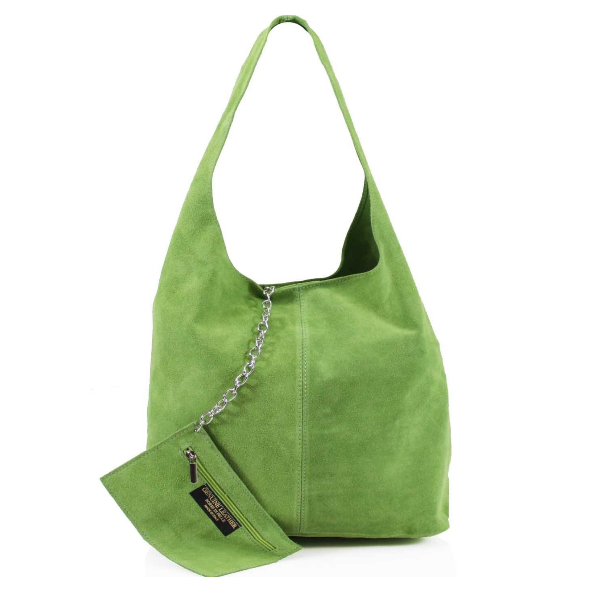 Expandable Genuine Italian Suede Leather Hobo Shoulder Bag